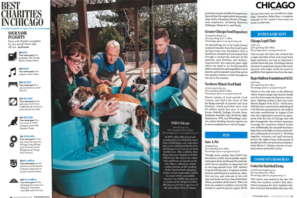 Chicago magazine November 2015 Best Charities in Chicago 600x400